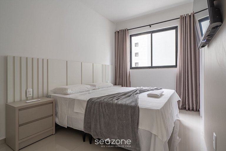 Apto c/ varanda e churrasq a 650m da Praia RGO0502