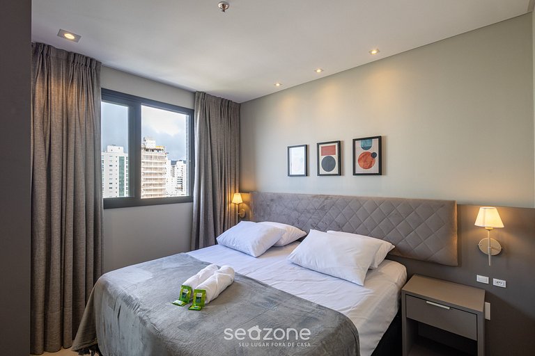 Apto c/ Churrasq. Vista mar 280m da praia MHF0908