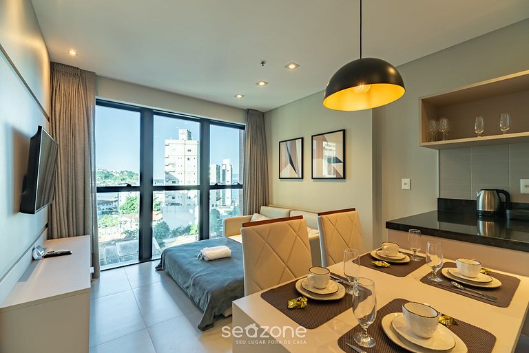 Apto a 280m da praia c/ vista mar e acad. MHF0704