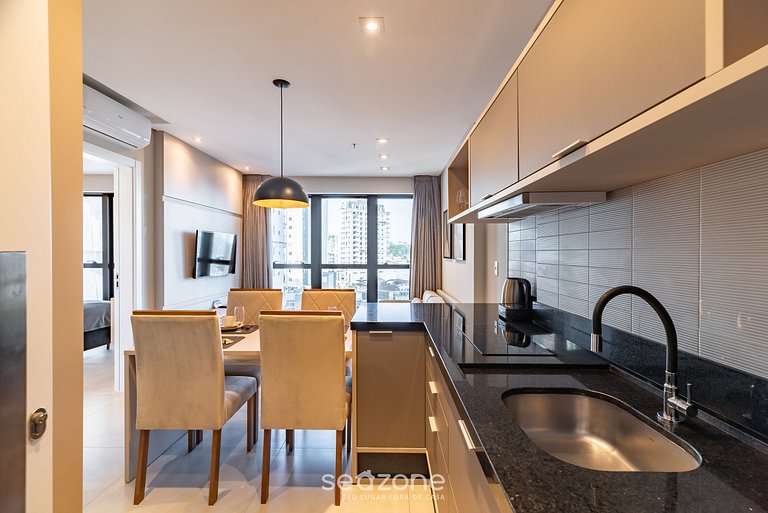 Apto a 280m da praia c/ vista mar e acad. MHF0704