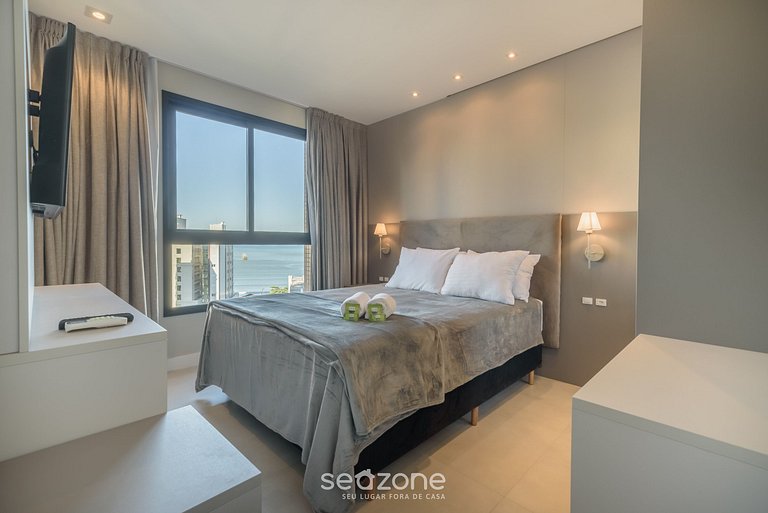 Apto c/ Churrasq. Vista mar 280m da praia MHF0908