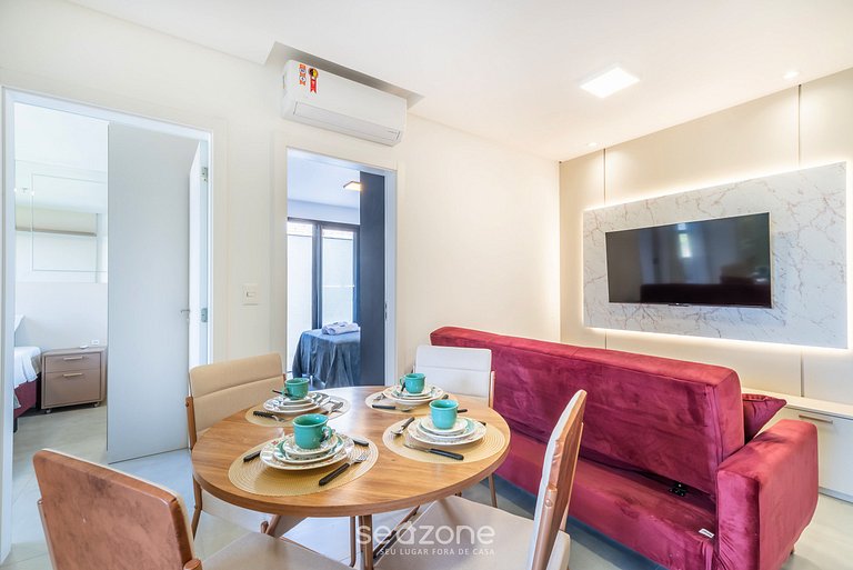 Apartamento com vista para o mar, condomínio a 280 metros da