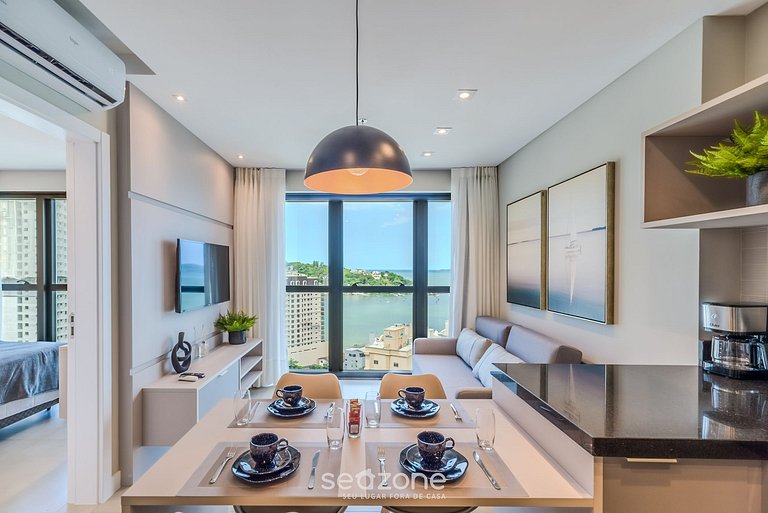Apartamento com vista para o mar, condomínio a 280 metros da