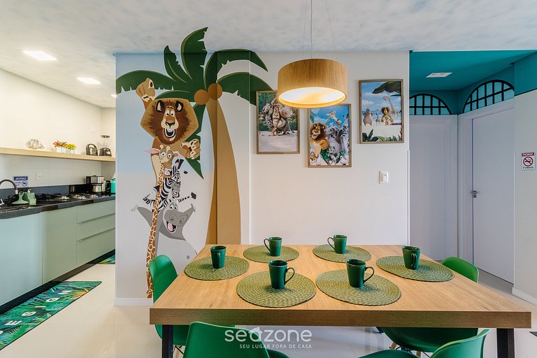 Apto temático de animais a 600m da Praia OBP0303