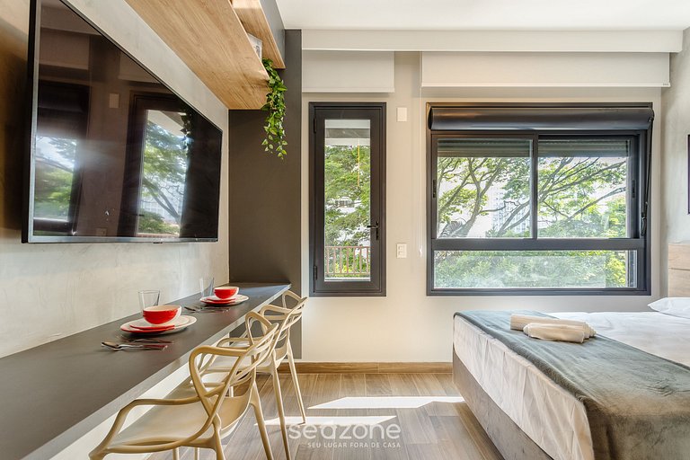 Studio en edificio c/ piscina, Campo Belo HMC0320