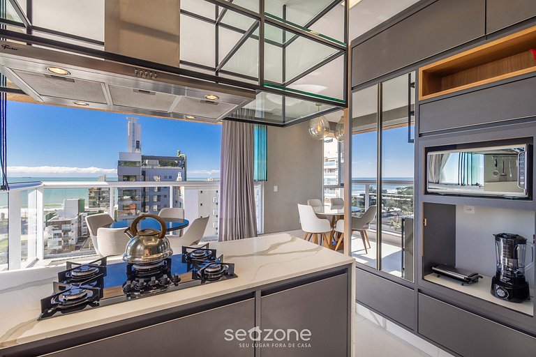 Apto c/ churrasqueira gourmet e vista mar EHI0802