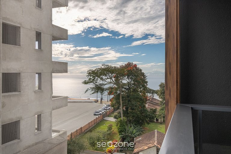 Apto à beira-mar c/ varanda e vista - PSO0606