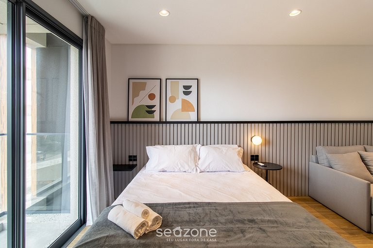 Apto à beira-mar c/ varanda e vista - PSO0606