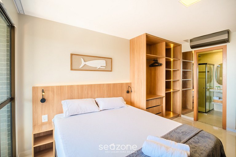 Estadia c/ varanda e vista mar em Itapuã RGF1406