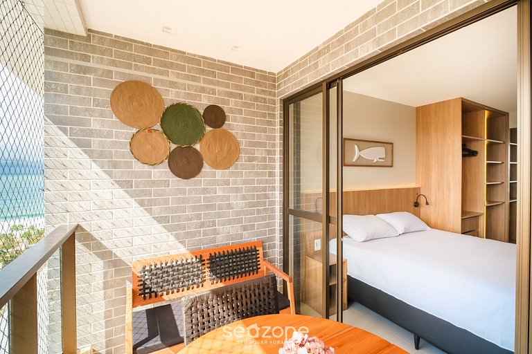 Estadia c/ varanda e vista mar em Itapuã RGF1406