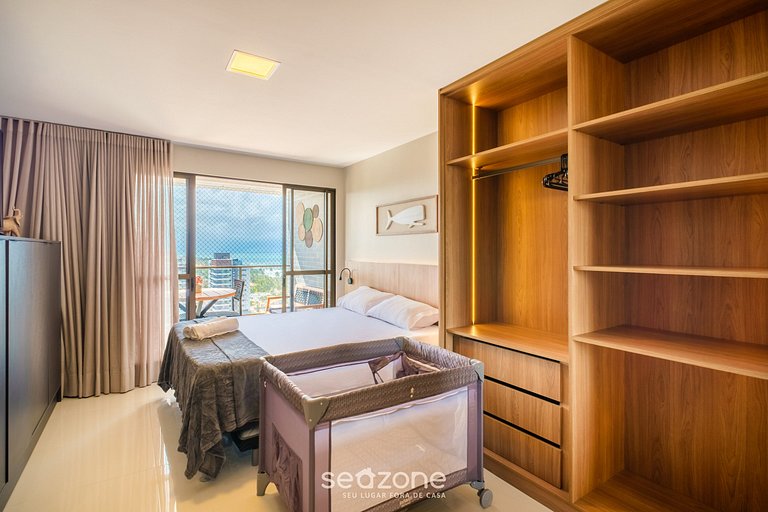 Estadia c/ varanda e vista mar em Itapuã RGF1406