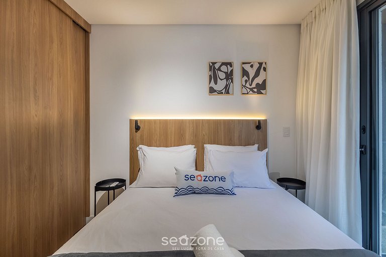 Studio c/ varanda a passos do mar em Penha PSO0305