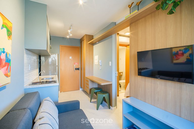 Apto cerca del mar en edificio c/ piscina SMT0505