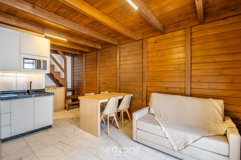 Chalé c/ varanda a poucos minutos da praia VIL0001