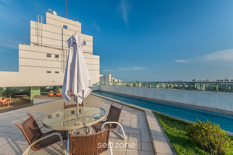 Sua estadia completa em prédio c/ piscina e academia a 290m