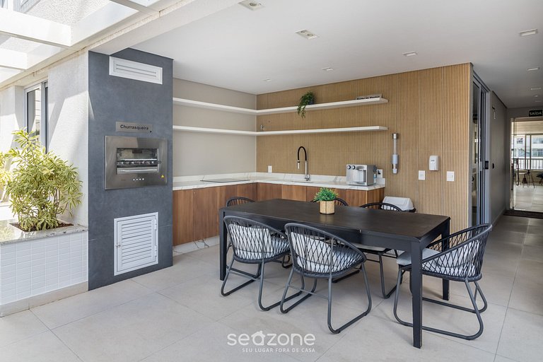 Apto c/ churrasq. e vista a 100m da Praia LTT0401