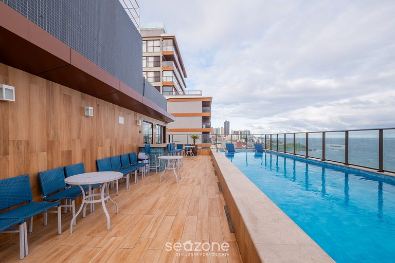 Aptos a 120 m da Praia da Barra com piscina e academia no pr