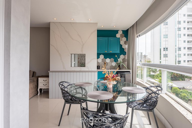 Apto c/ churrasq. e varanda, 230m da Praia EPD0202