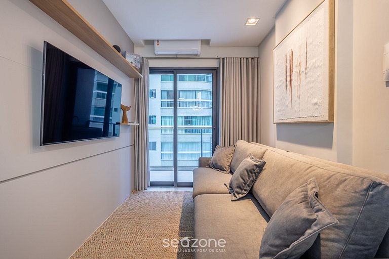 Apto c/ varanda e vista lateral mar - FFS0703