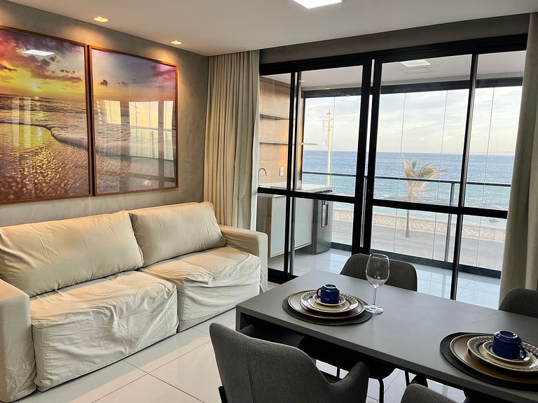 Apto 1 suíte c/ varanda vista mar HBA0108