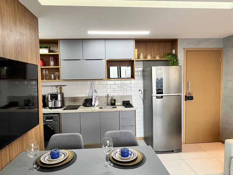 Apto 1 suíte c/ varanda vista mar HBA0108