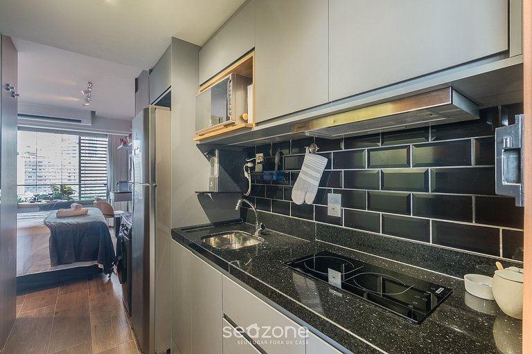 Studio a 750m do Mar em prédio c/ piscina EUB1601