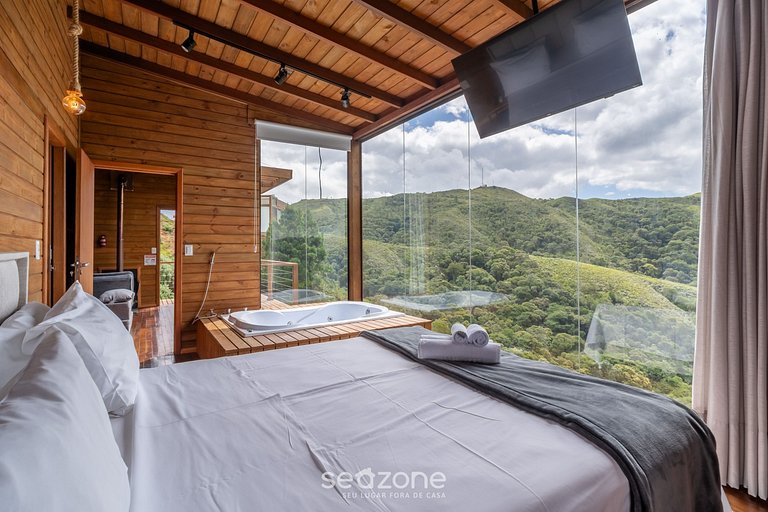 Chalé c/ lareira, jacuzzi e vista incrível VST027