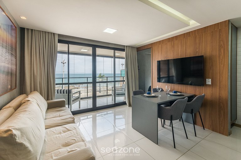 Apto 1 suíte c/ varanda vista mar HBA0108