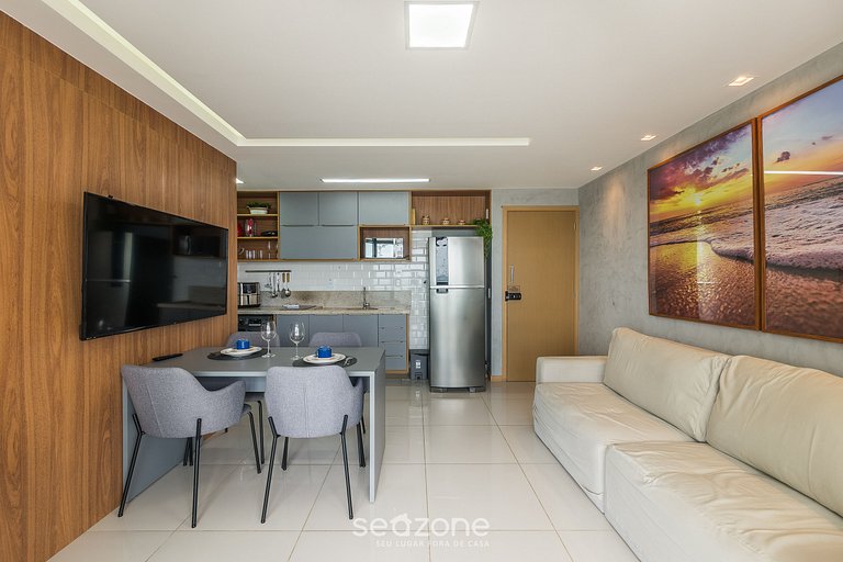 Apto 1 suíte c/ varanda vista mar HBA0108