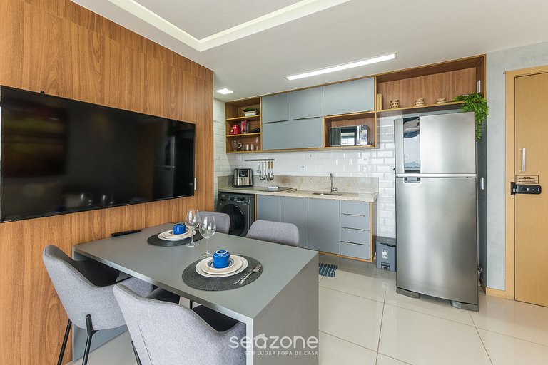 Apto 1 suíte c/ varanda vista mar HBA0108