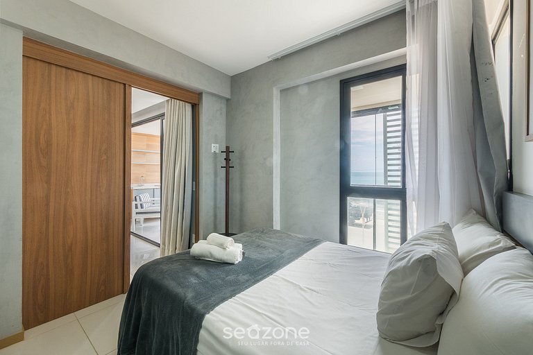 Apto 1 suíte c/ varanda vista mar HBA0108