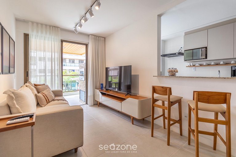 Apto c/ varanda, churrasq. e vista piscina ANO0209