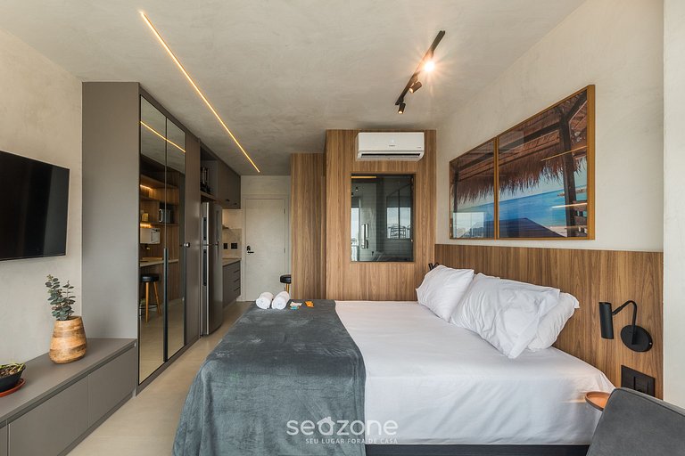 Studio con balcón en edificio con piscina URB1406