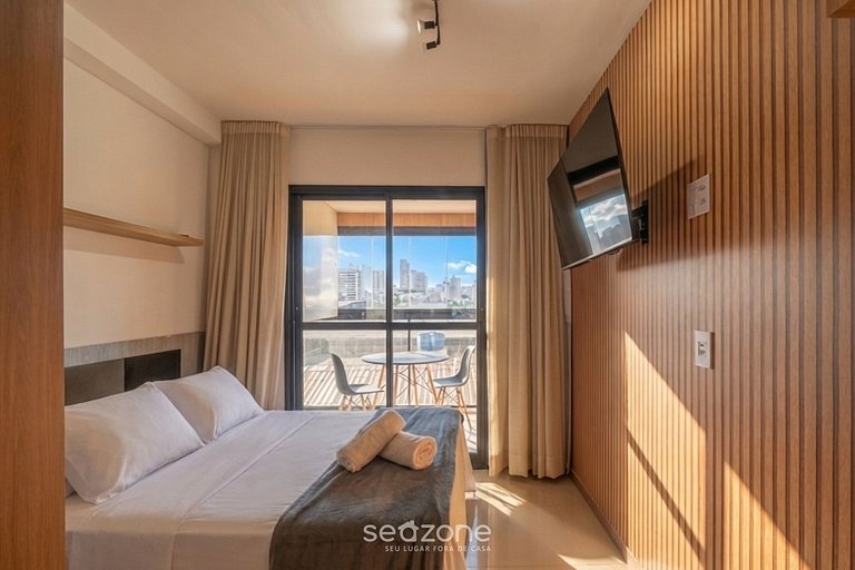 Studio em Cond. c/ Pisc. vista lateral mar JDN0216