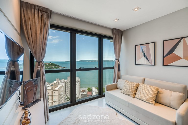 Apartamento contemporâneo em condomínio com vista para o mar