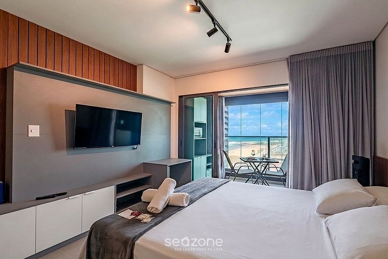Studio c/ Varanda e Vista Mar em Cond. ARU1017