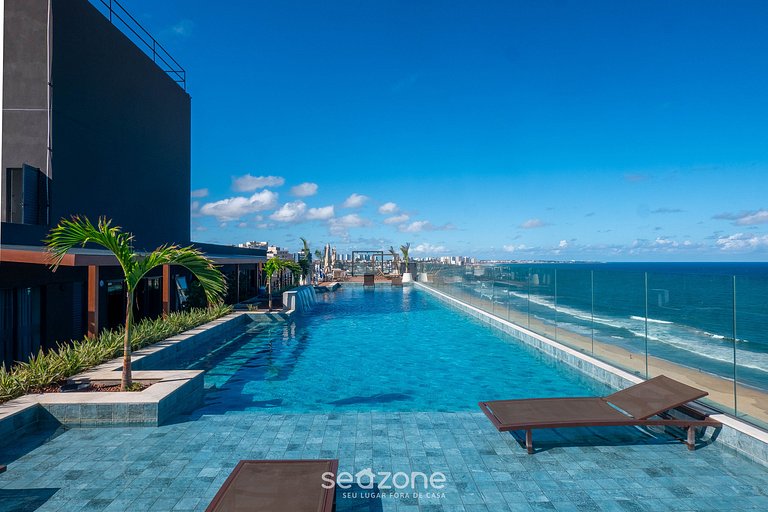 Studio c/ Varanda e Vista Mar em Cond. ARU1017
