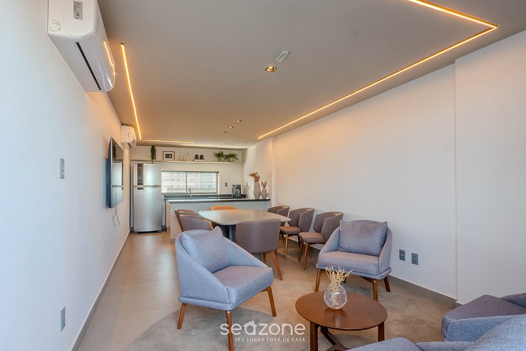 Studio c/ Varanda e Vista Mar em Cond. ARU1017