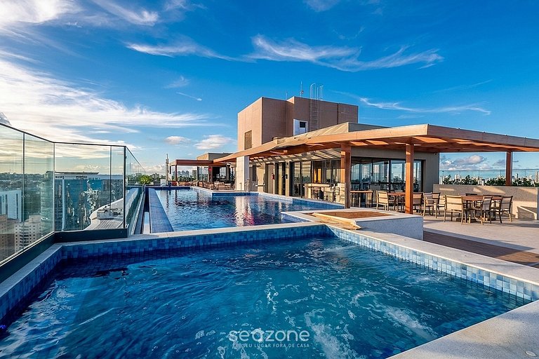 Studio em condomínio a 260 metros da praia BEA1807. Piscina