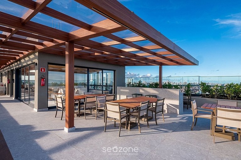 Studio em condomínio a 260 metros da praia BEA1807. Piscina