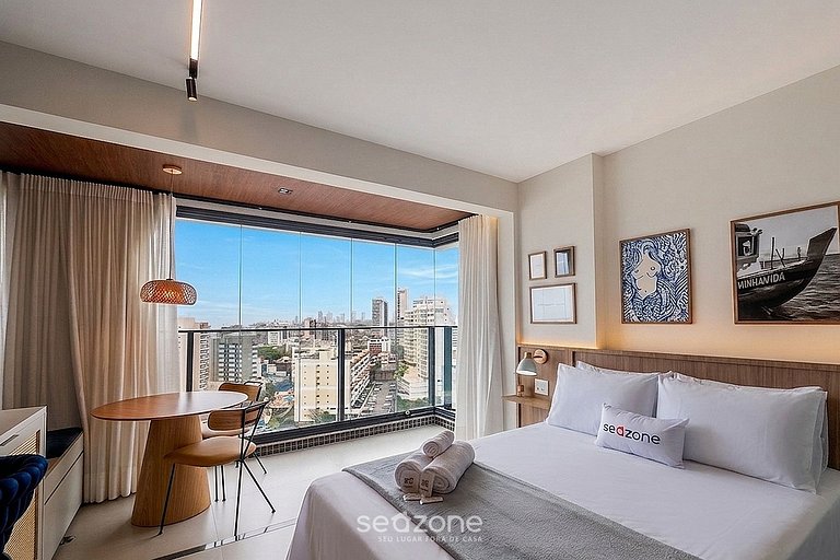 Studio em Cond. c/ Piscina e Vista Mar BEA1509
