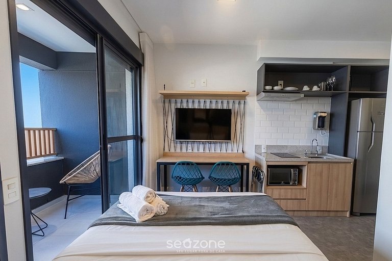 Studio em Cond. c/ churrasq. e Vista Cid. HMI0219
