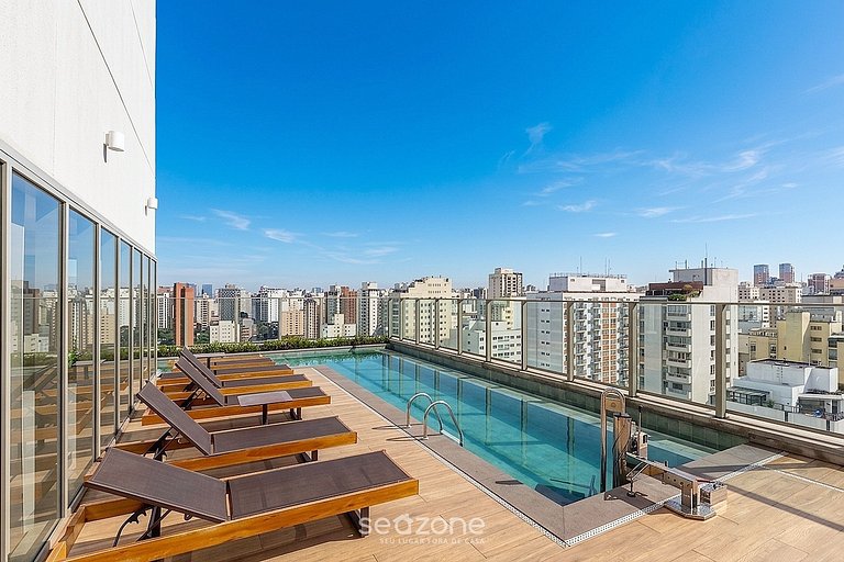 Studio em Cond. c/ Piscina e Vista Cid. BEM1402
