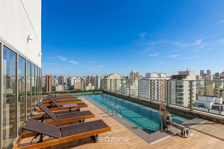 Studio em Cond. c/ Piscina e Vista Cid. BEM1402