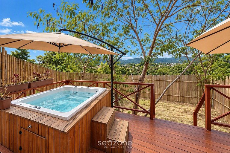 Cabaña con hidromasaje en condominio con piscina