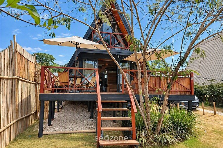Cabaña con hidromasaje en condominio con piscina
